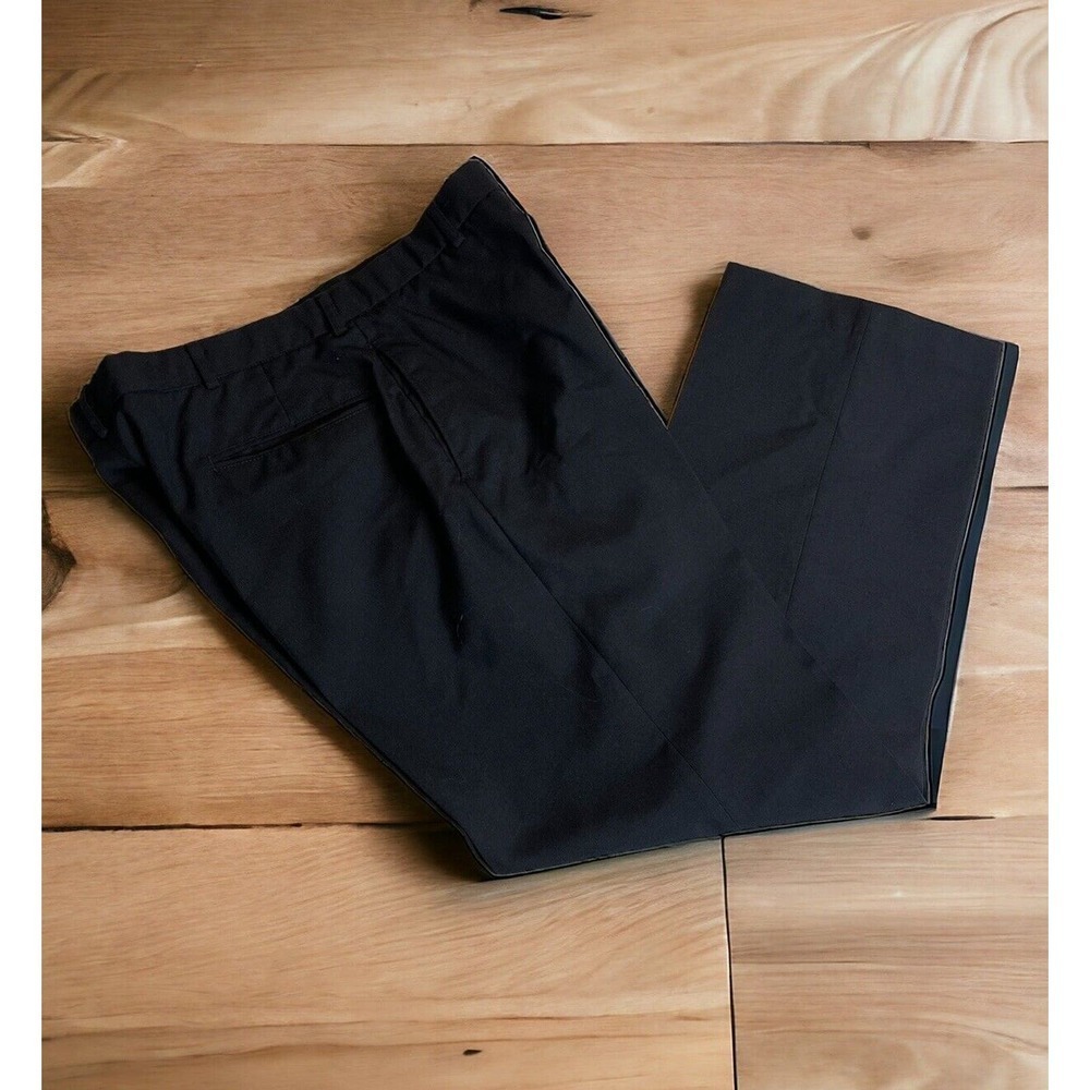 Men's Davis Clothing Company Black Flat Front Polyester Pants 34L X 29
